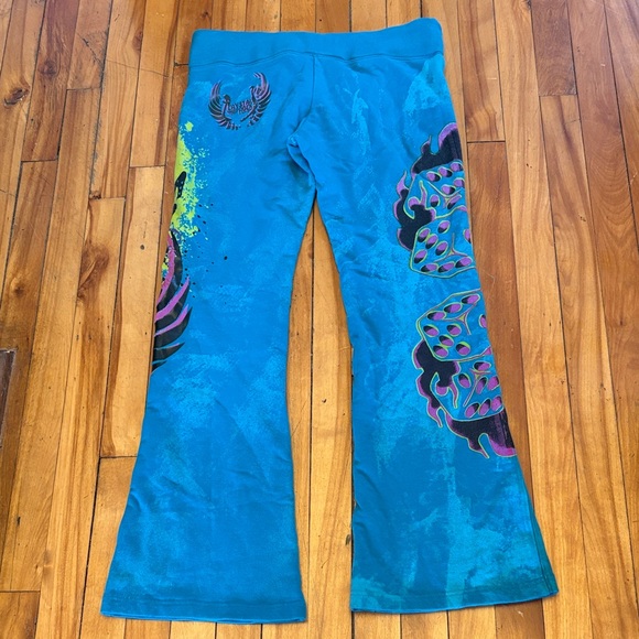 Y2K CRYSTAL ROCK (Ed Hardy) Graphic Rocker Flare SweatPants Drawstring Waist - S - Picture 8 of 10